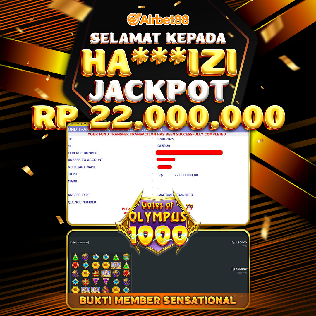 AIRBET88 BUKTI JACKPOT GATES OF OLYMPUS 1000 Rp 22.000.000 ,-  LUNAS!