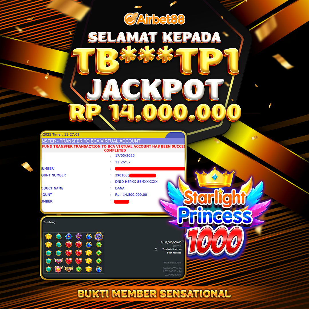 AIRBET88 BUKTI JACKPOT STARLIGHT PRINCESS 1000 Rp 14.000.000 ,-  LUNAS!