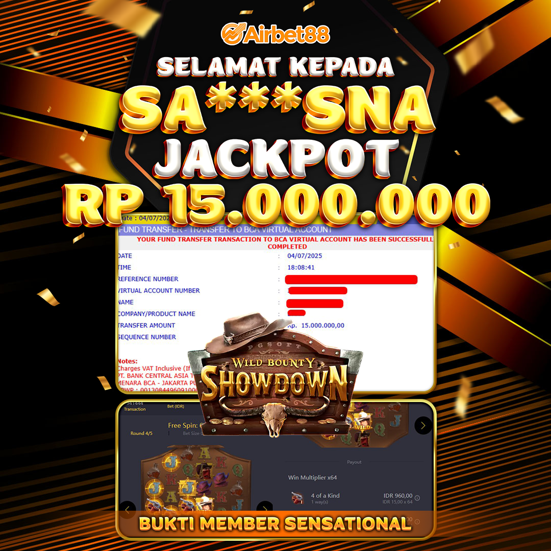 AIRBET88 BUKTI JACKPOT WILD BOUNTY SHOWDOWN Rp 15.000.000 ,-  LUNAS!
