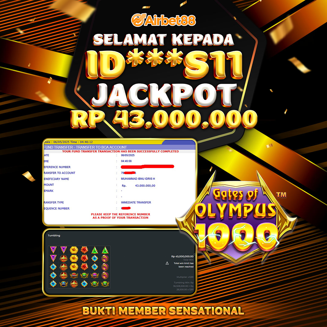 AIRBET88 BUKTI JACKPOT GATES OF OLYMPUS 1000 Rp 43.000.000 ,-  LUNAS!