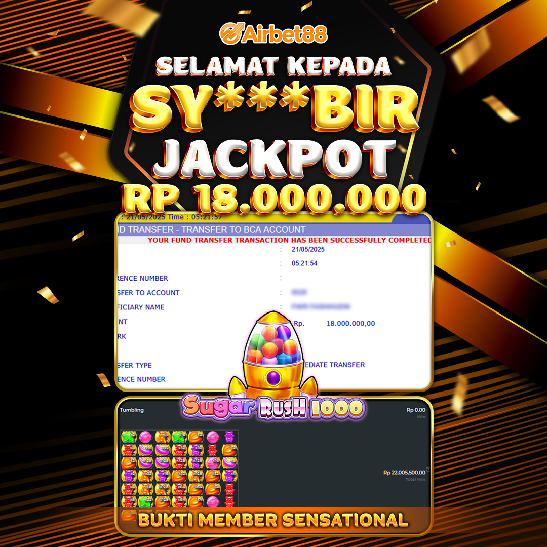 AIRBET88 BUKTI JACKPOT SUGAR RUSH 1000 Rp 18.000.000 ,-  LUNAS!