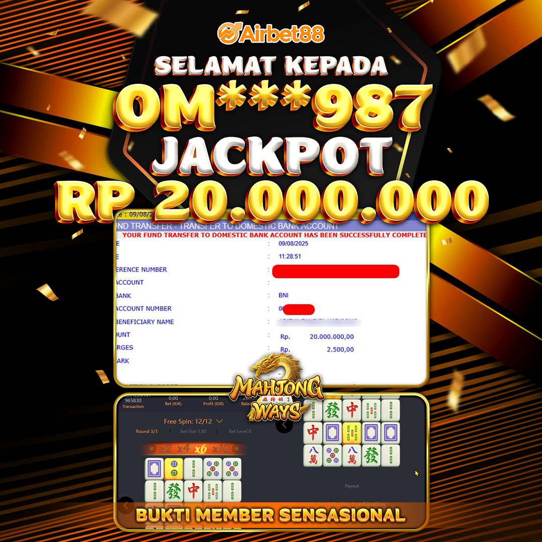 AIRBET88 BUKTI JACKPOT MAHJONG WAYS Rp 20.000.000 ,-  LUNAS!