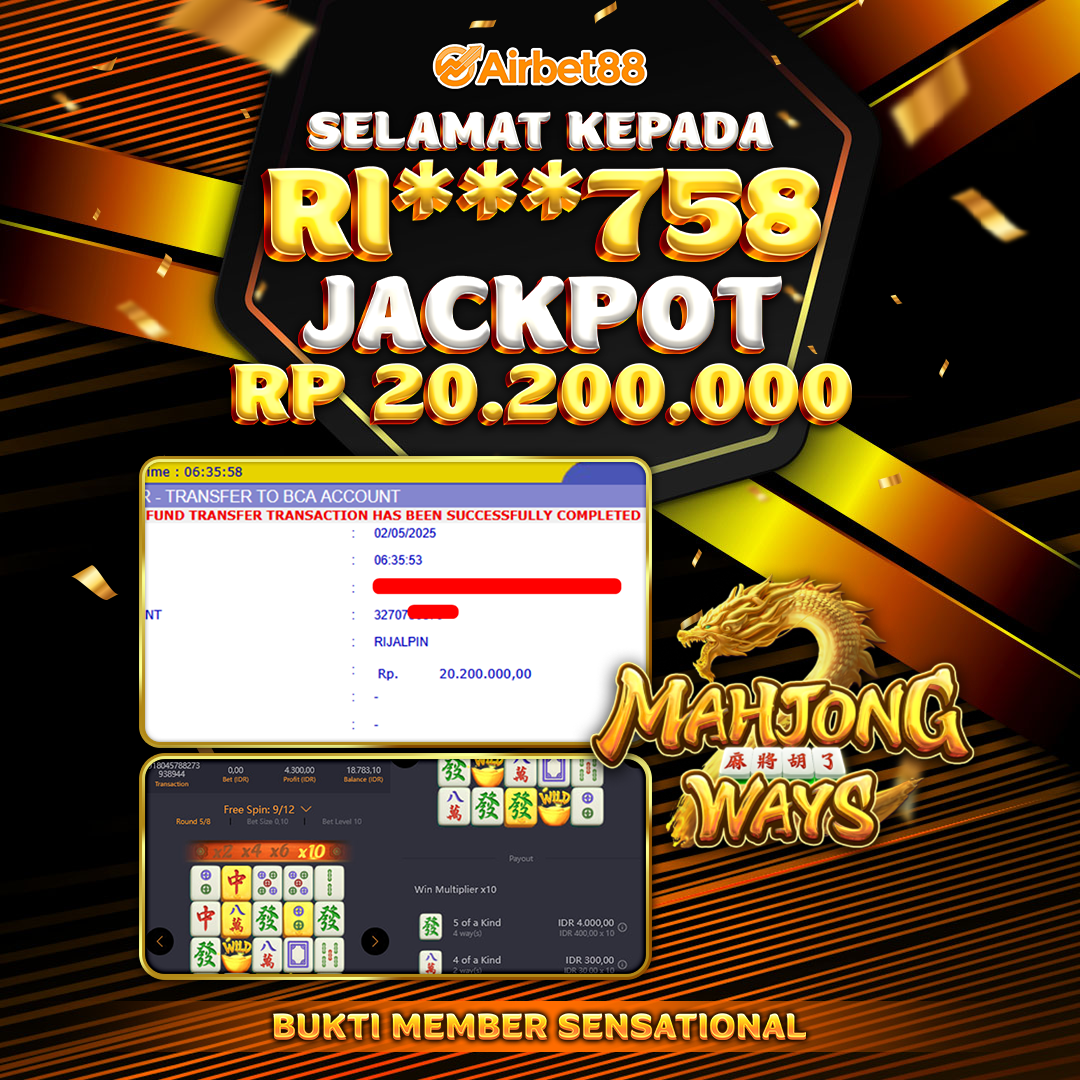 AIRBET88 BUKTI JACKPOT MAHJONG WAYS Rp 20.200.000 ,-  LUNAS!