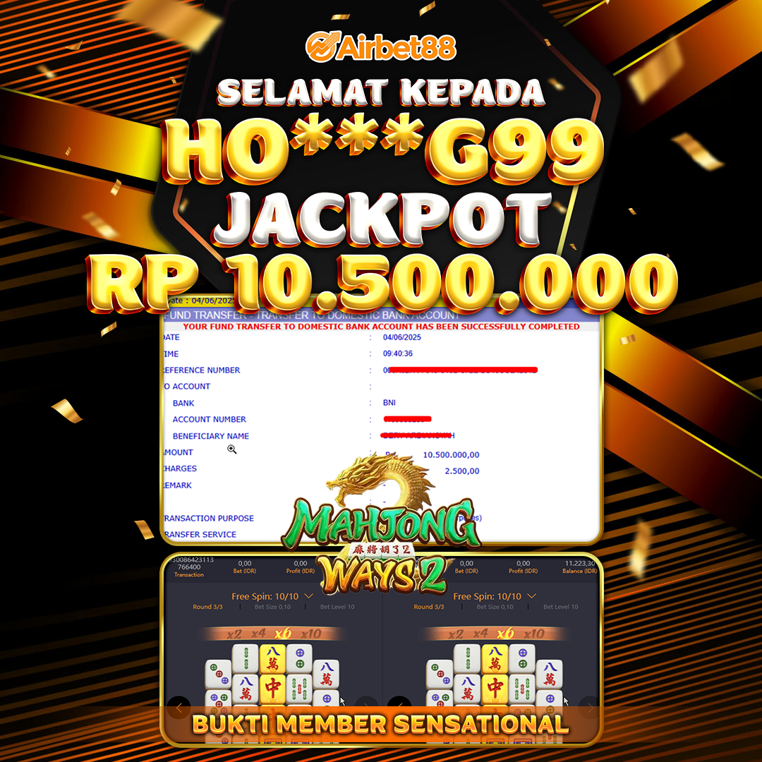 AIRBET88 BUKTI JACKPOT MAHJONG WAYS 2 Rp 10.500.000 ,-  LUNAS!