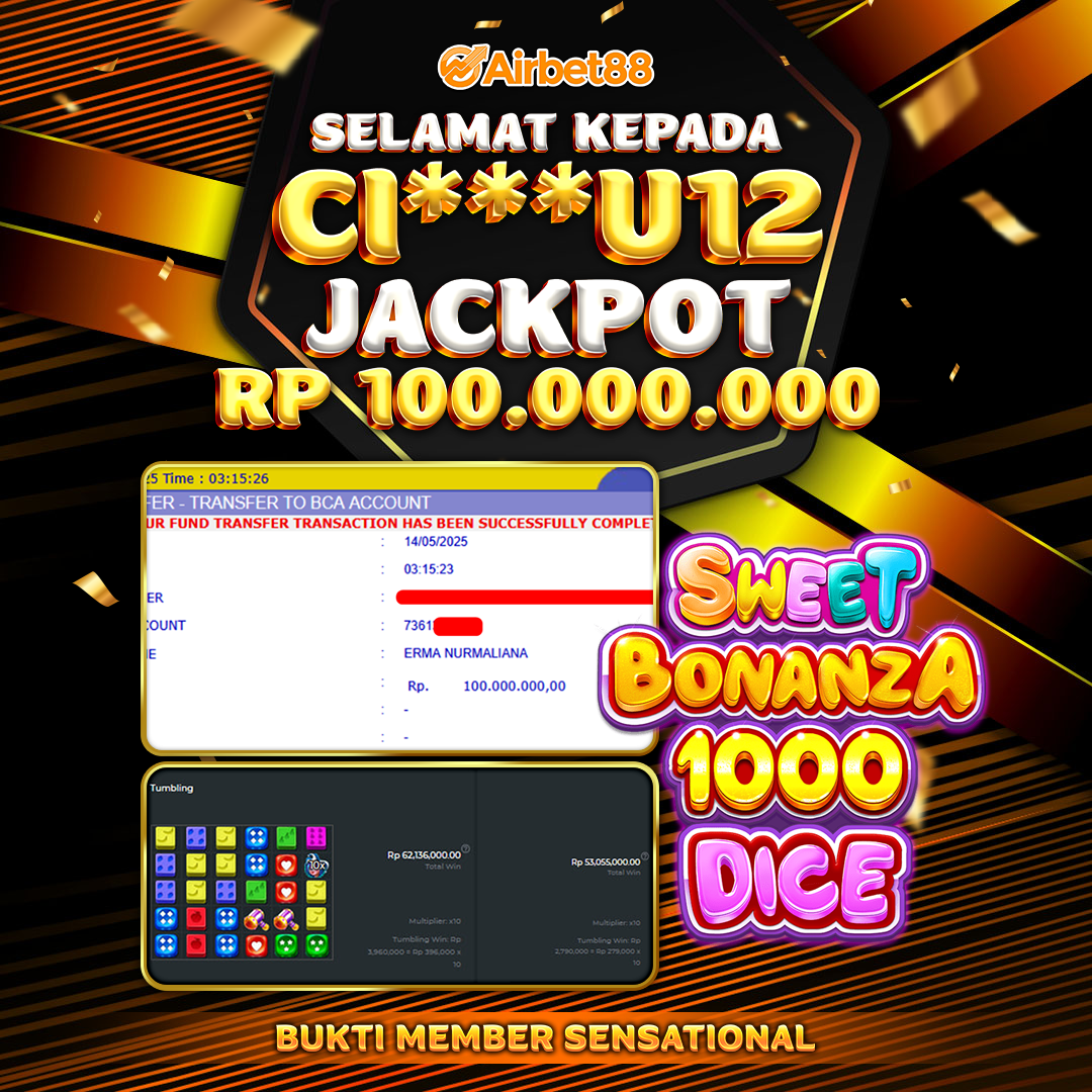 AIRBET88 BUKTI JACKPOT SWEET BONANZA 1000 Rp 100.000.000 ,-  LUNAS!
