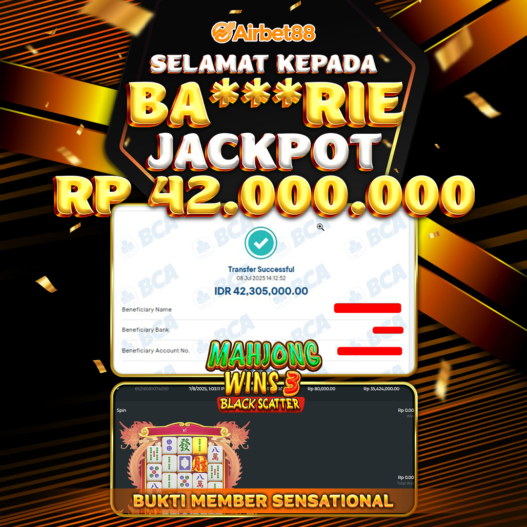 AIRBET88 BUKTI JACKPOT MAHJONG WINS 3 BLACK SCATTER Rp 42.000.000 ,-  LUNAS!