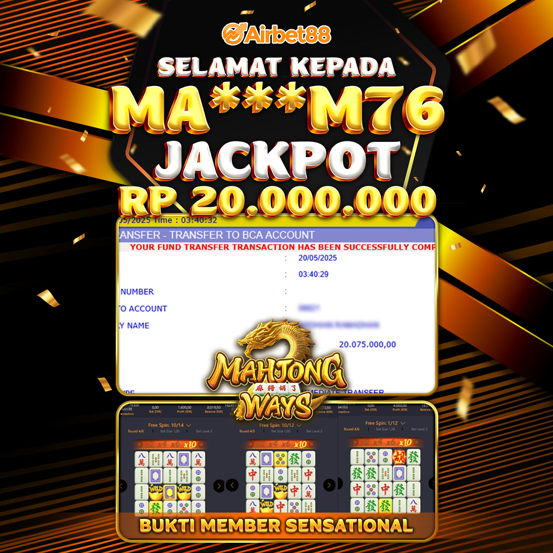 AIRBET88 BUKTI JACKPOT MAHJONG WAYS Rp 20.000.000 ,-  LUNAS!
