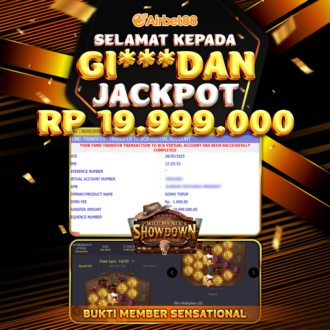 AIRBET88 BUKTI JACKPOT WILD BOUNTY SHOWDOWN Rp 19.999.000 ,-  LUNAS!