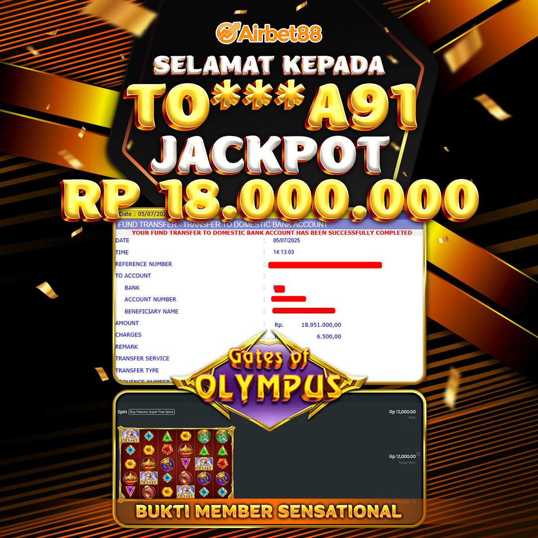 AIRBET88 BUKTI JACKPOT GATES OF OYTMPUS Rp 18.000.000 ,-  LUNAS!