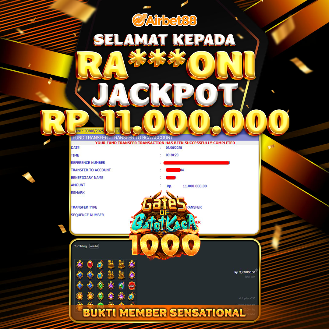AIRBET88 BUKTI JACKPOT GATES OF GATOTKACA 1000 Rp 11.000.000 ,-  LUNAS!