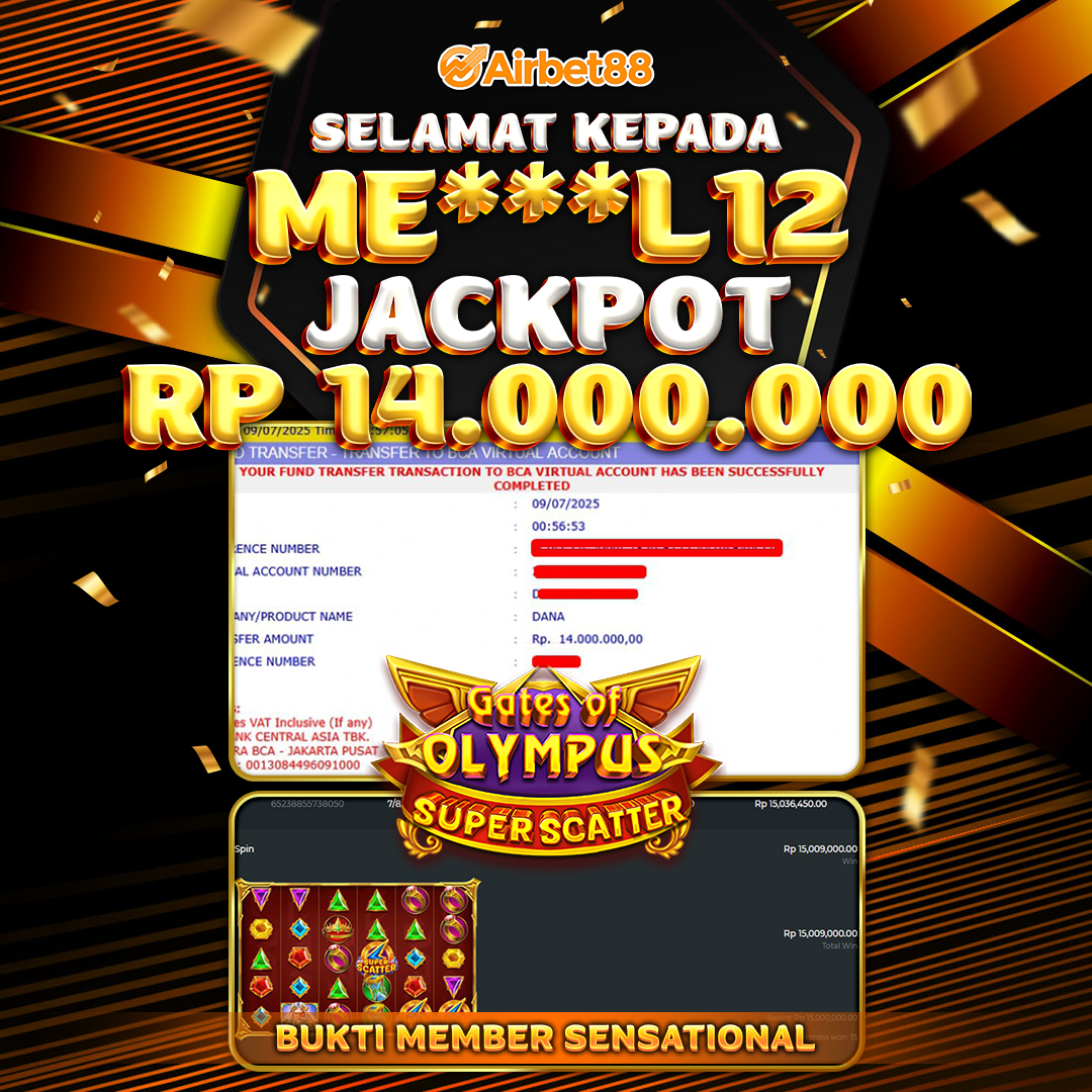 AIRBET88 BUKTI JACKPOT GATES OF OLYMPUS SUPER SCATTER Rp 14.000.000 ,-  LUNAS!