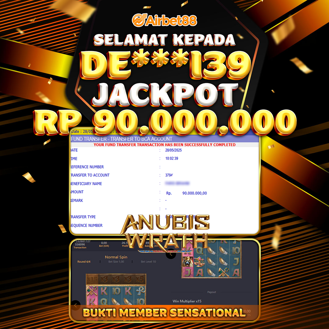 AIRBET88 BUKTI JACKPOT ANUBIS WRATH Rp 90.000.000 ,-  LUNAS!