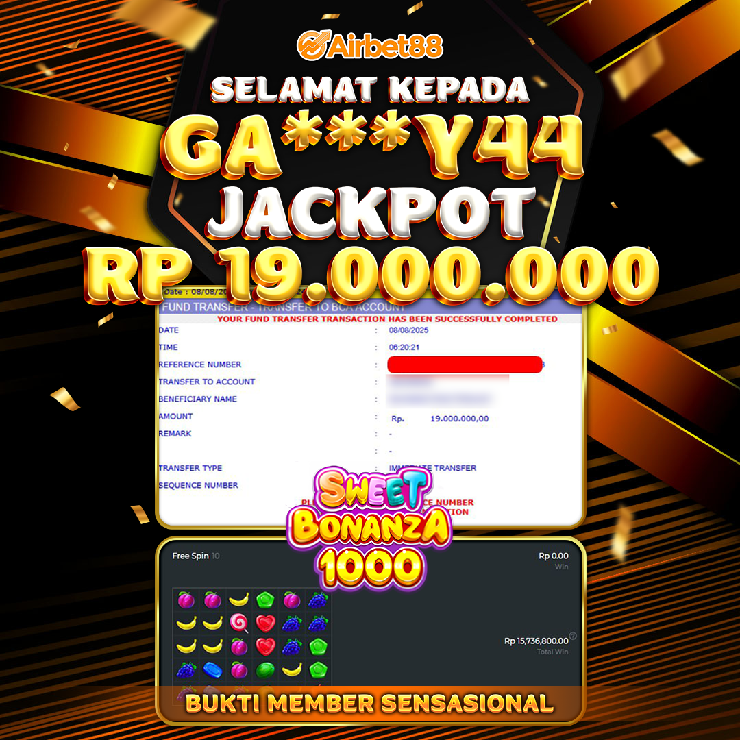 AIRBET88 BUKTI JACKPOT SWEET BONANZA 1000 Rp 19.000.000 ,-  LUNAS!