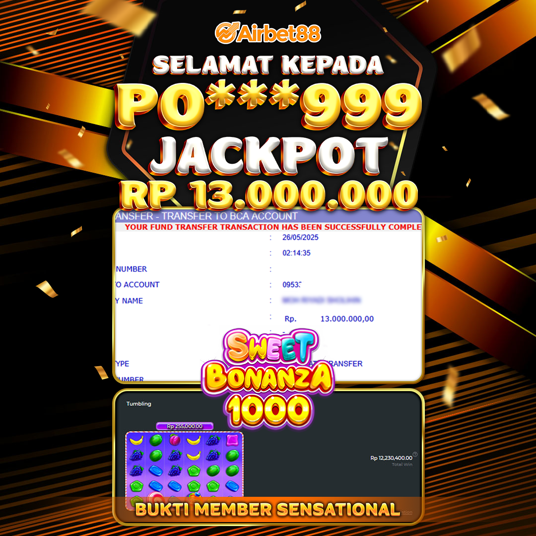 AIRBET88 BUKTI JACKPOT SWEET BONANZA 1000 Rp 13.000.000 ,-  LUNAS!