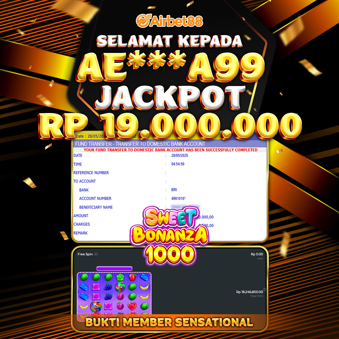 AIRBET88 BUKTI JACKPOT SWEET BONANZA 1000 Rp 19.000.000 ,-  LUNAS!