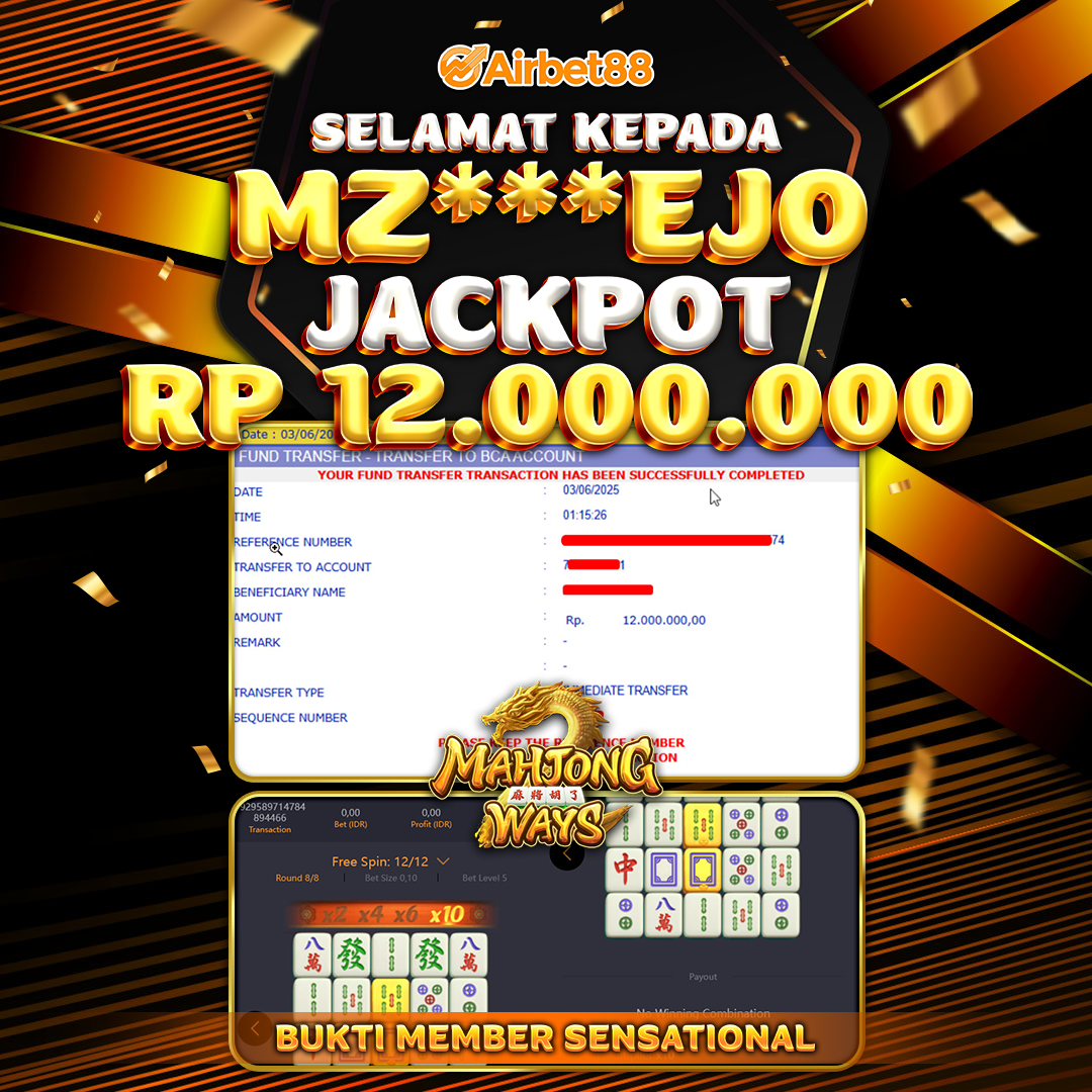 AIRBET88 BUKTI JACKPOT MAHJONG WAYS Rp 12.000.000 ,-  LUNAS!
