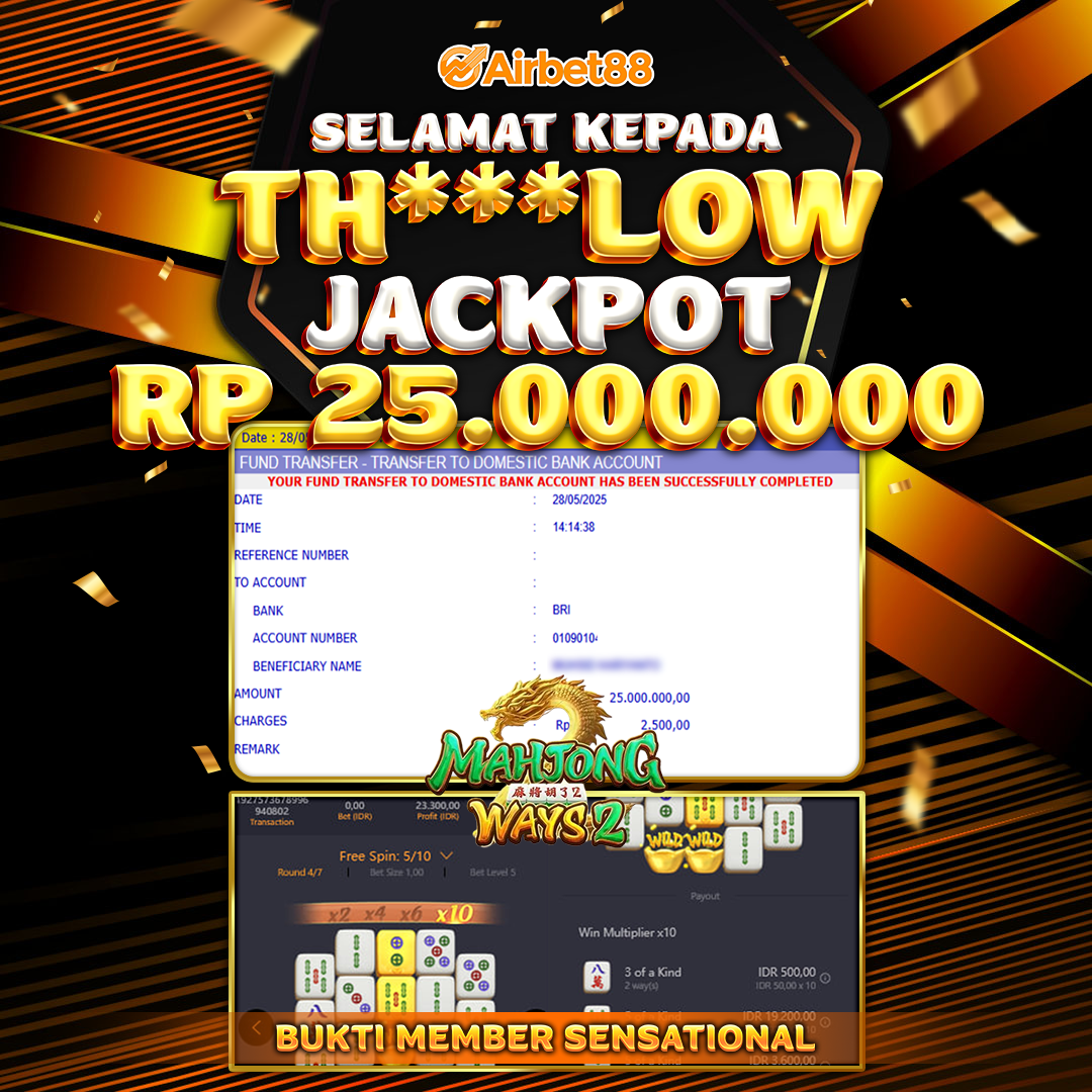 AIRBET88 BUKTI JACKPOT MAHJONG WAYS 2 Rp 25.000.000 ,-  LUNAS!