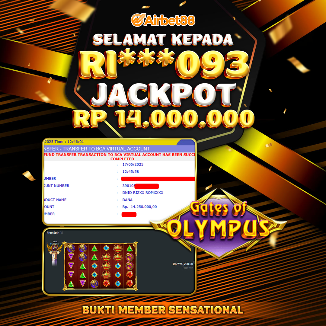 AIRBET88 BUKTI JACKPOT GATES OF OLYMPUS Rp 14.000.000 ,-  LUNAS!