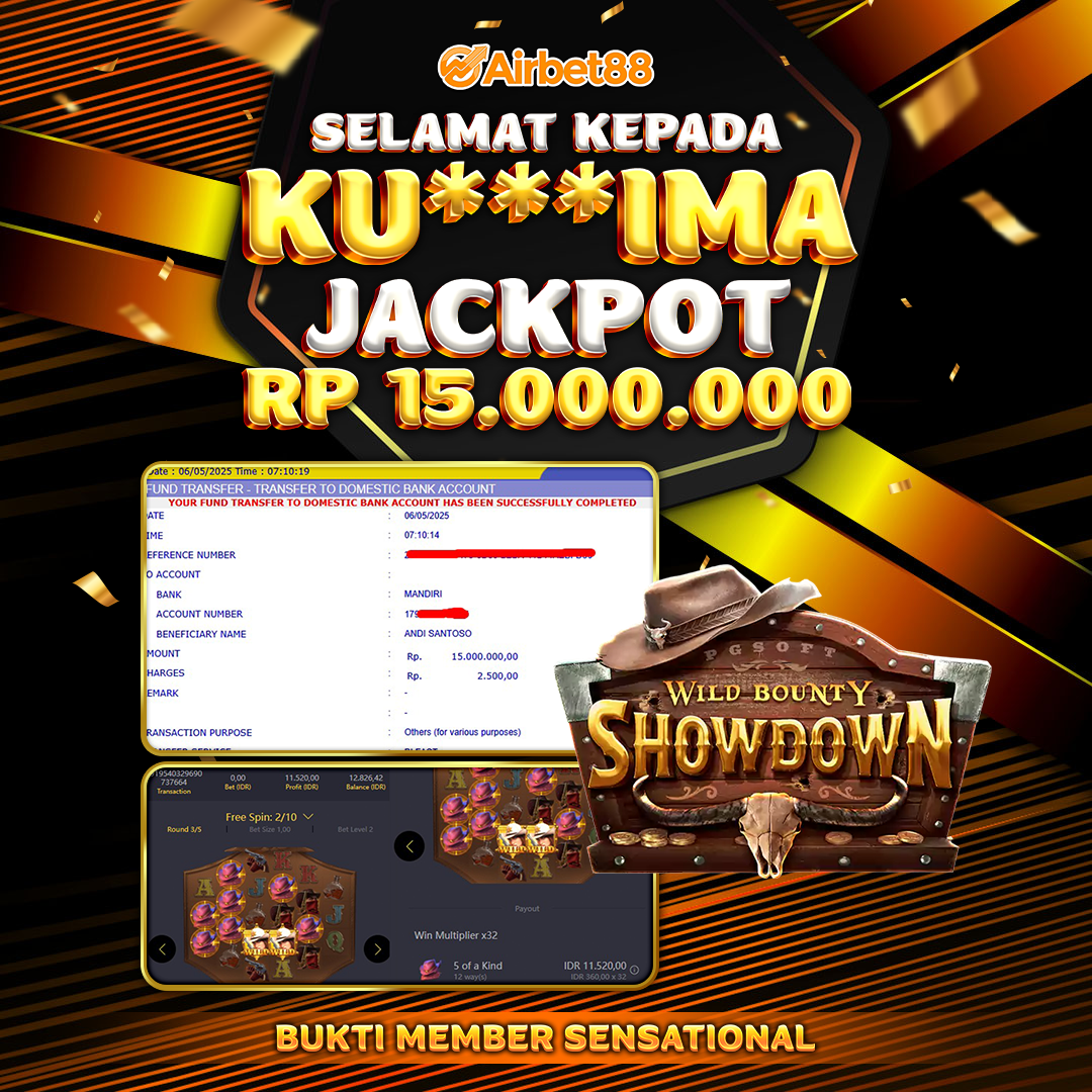 AIRBET88 BUKTI JACKPOT WILD BOUNTY SHOWDOWN Rp 15.000.000 ,-  LUNAS!