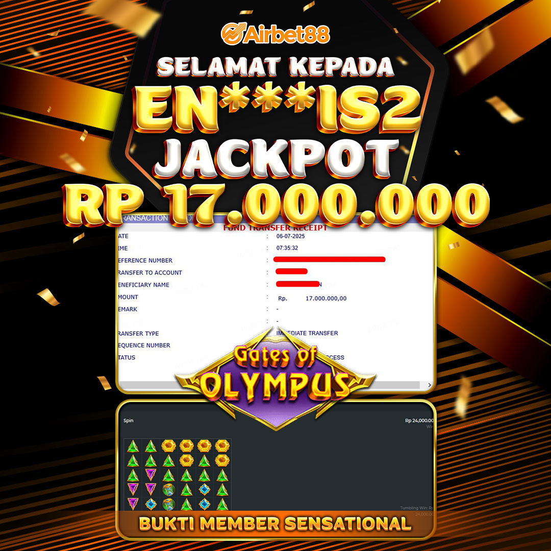 AIRBET88 BUKTI JACKPOT GATES OF OLYMPUS Rp 17.000.000 ,-  LUNAS!