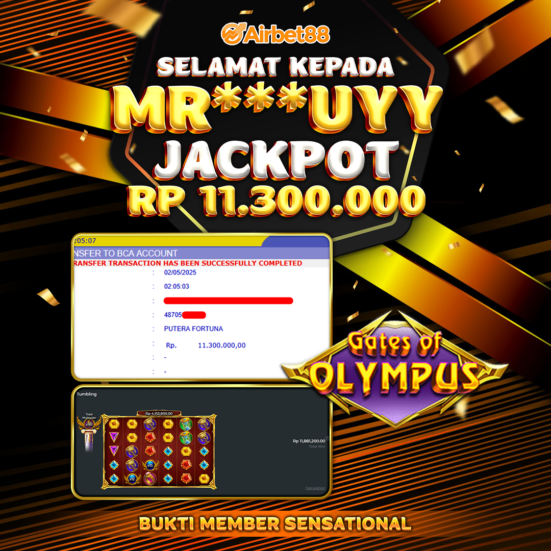 AIRBET88 BUKTI JACKPOT GATES OF OLYMPUS 1000 Rp 11.300.000 ,-  LUNAS!