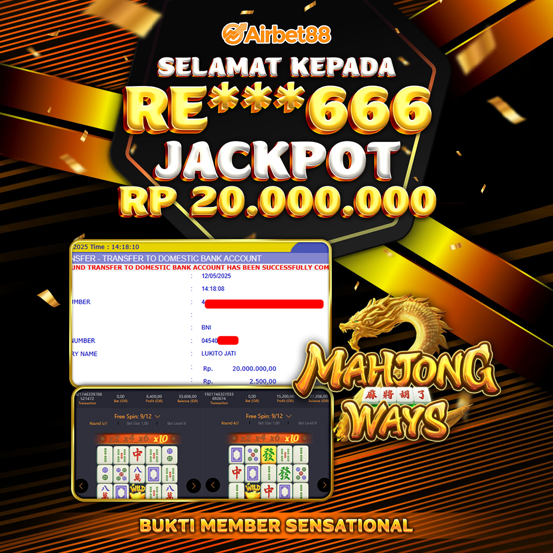 AIRBET88 BUKTI JACKPOT MAHJONG WAYS Rp 20.000.000 ,-  LUNAS!