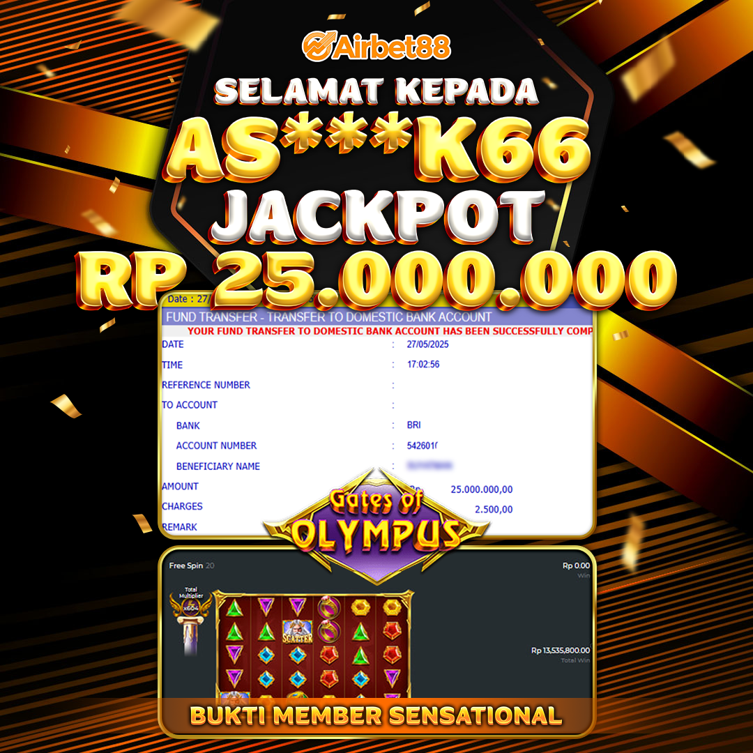AIRBET88 BUKTI JACKPOT GATES OF OLYMPUS Rp 25.000.000 ,-  LUNAS!