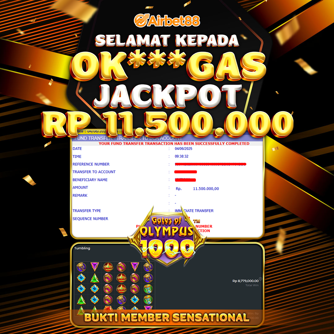 AIRBET88 BUKTI JACKPOT GATES OF OLYMPUS 1000 Rp 11.500.000 ,-  LUNAS!