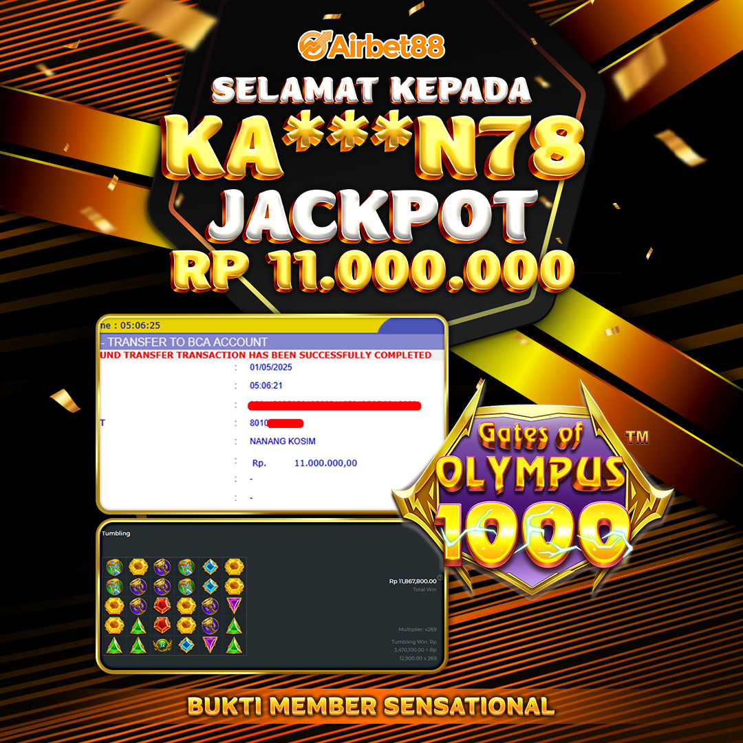 AIRBET88 BUKTI JACKPOT GATES OF OLYMPUS 1000 Rp 11.000.000 ,-  LUNAS!