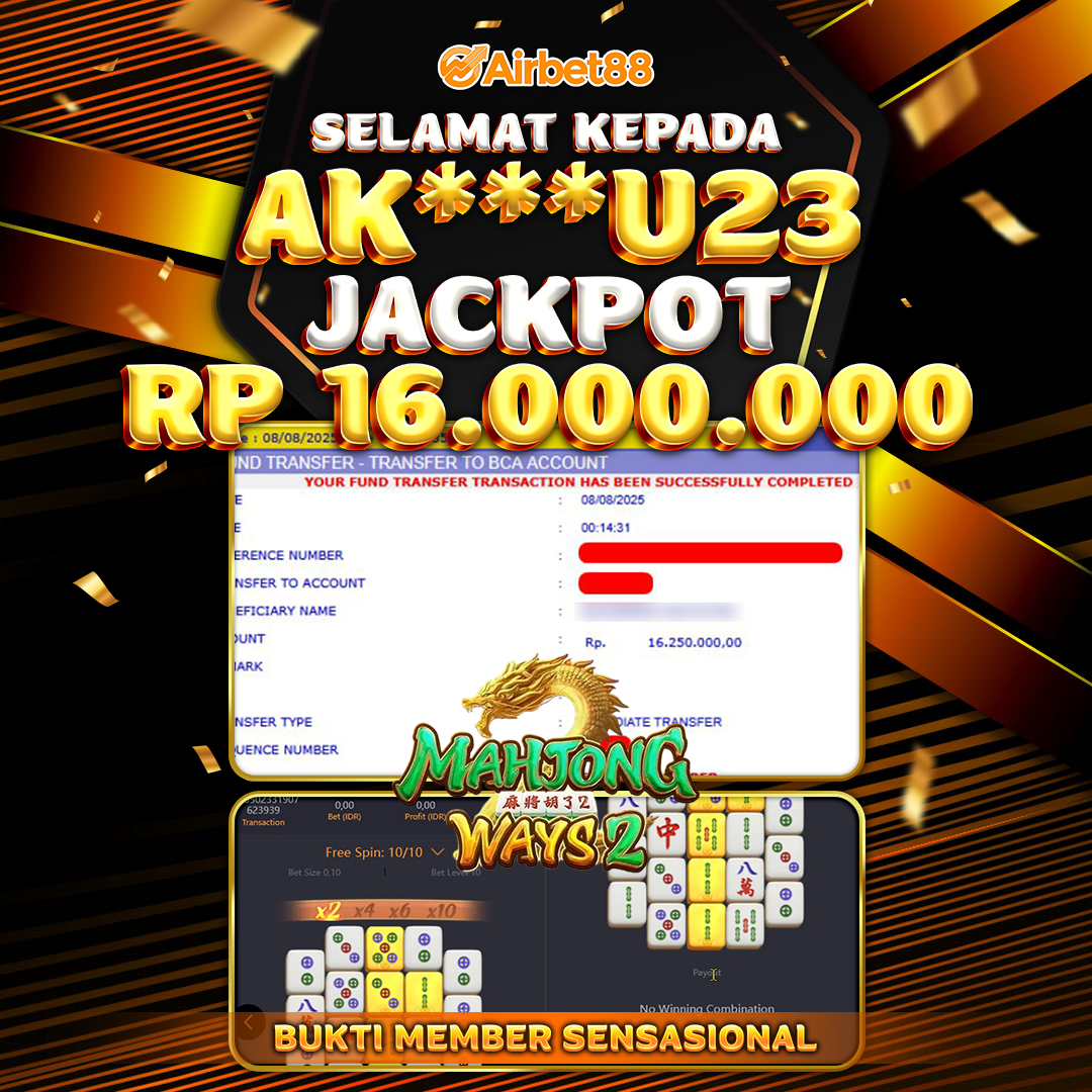 AIRBET88 BUKTI JACKPOT MAHJONG WAYS 2 Rp 16.000.000 ,-  LUNAS!