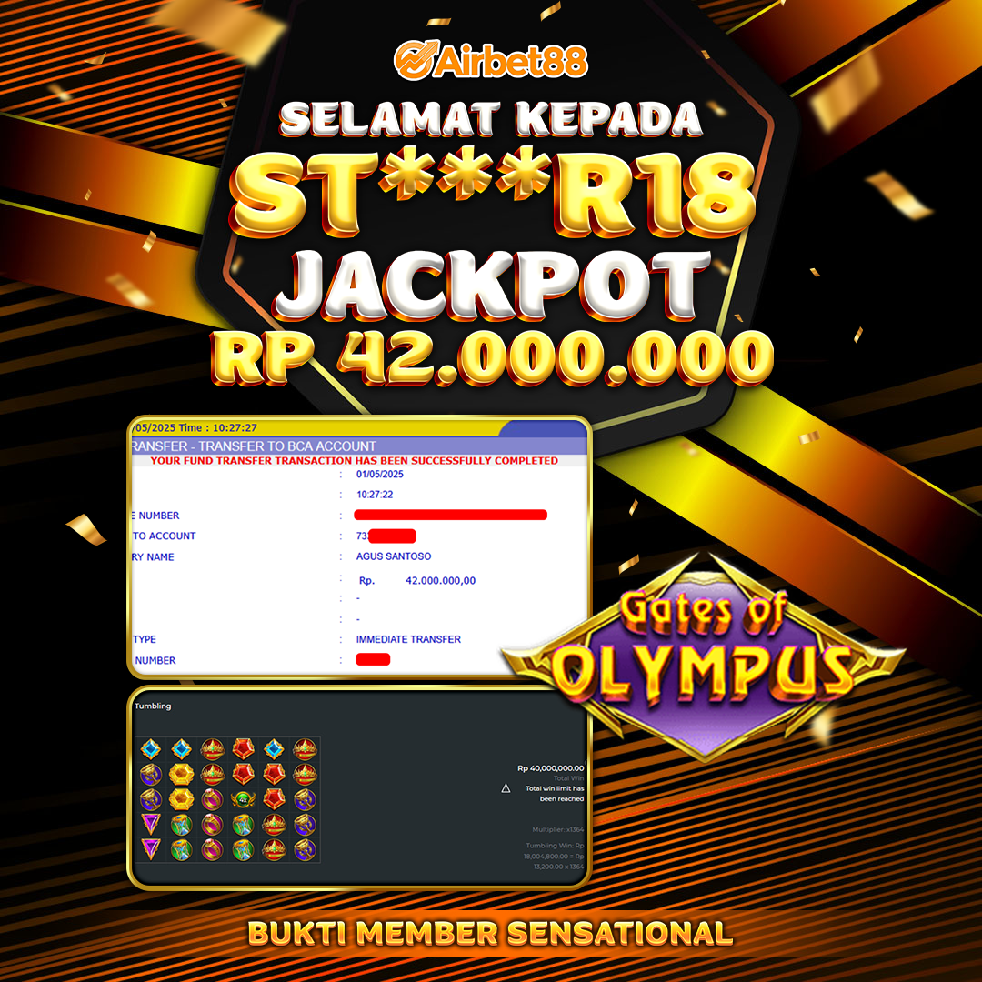 AIRBET88 BUKTI JACKPOT GATES OF OLYMPUS 1000 Rp 42.000.000 ,-  LUNAS!