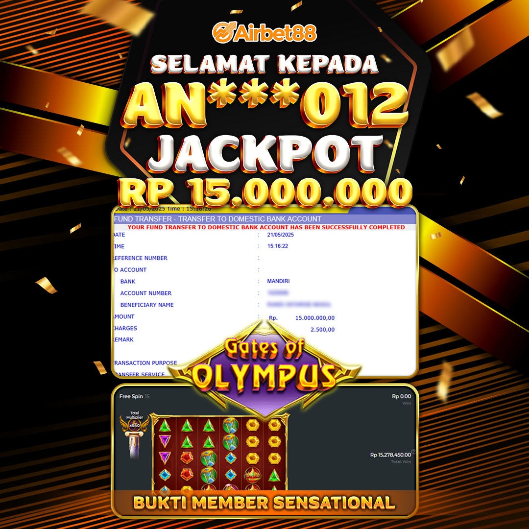 AIRBET88 BUKTI JACKPOT GATES OF OLYMPUS Rp 15.000.000 ,-  LUNAS!