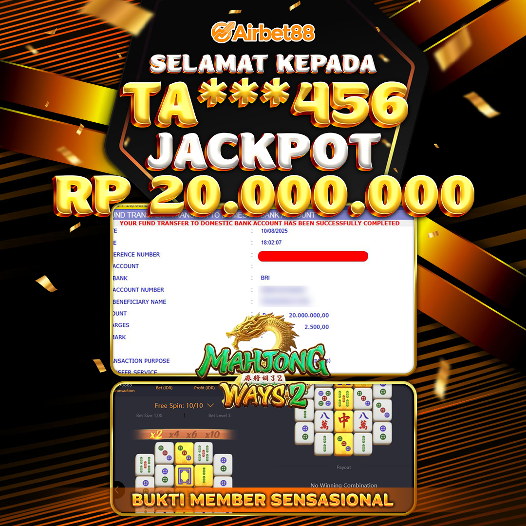 AIRBET88 BUKTI JACKPOT MAHJONG WAYS 2 Rp 20.000.000 ,-  LUNAS!