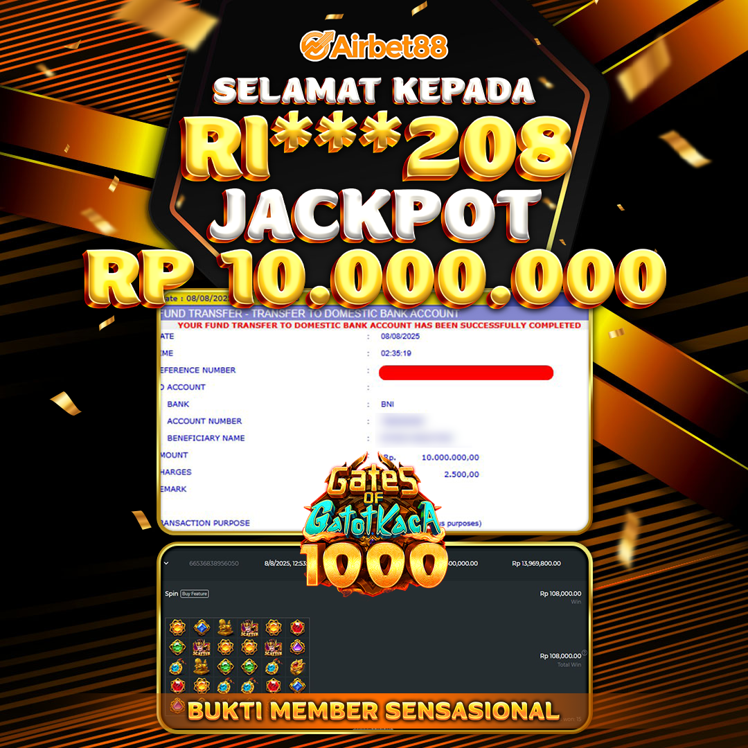 AIRBET88 BUKTI JACKPOT GATES OF GATOTKACA 1000 Rp 10.000.000 ,-  LUNAS!