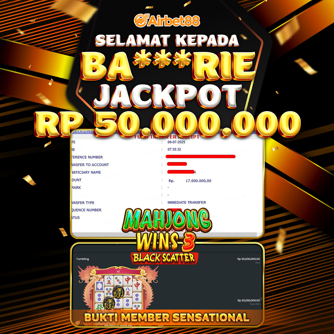 AIRBET88 BUKTI JACKPOT MAHJONG WINS 3 BLACK SCATTER Rp 50.000.000 ,-  LUNAS!