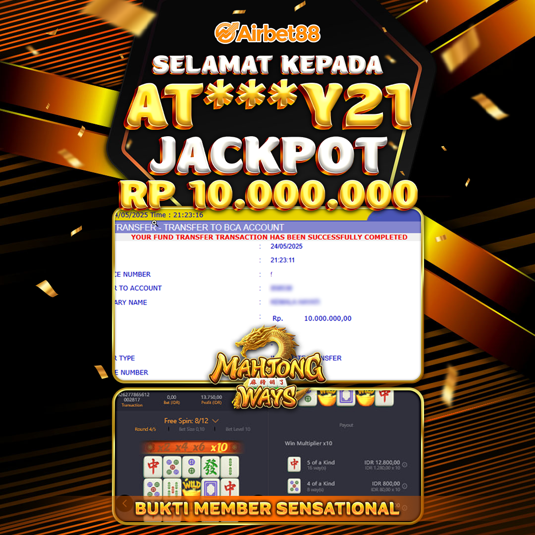 AIRBET88 BUKTI JACKPOT MAHJONG WAYS Rp 10.000.000 ,-  LUNAS!