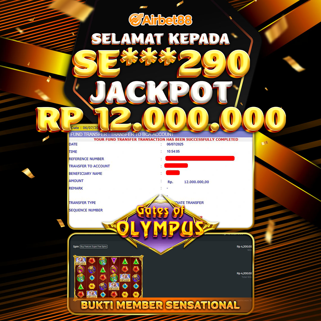 AIRBET88 BUKTI JACKPOT GATES OF OLYMPUS Rp 12.000.000 ,-  LUNAS!