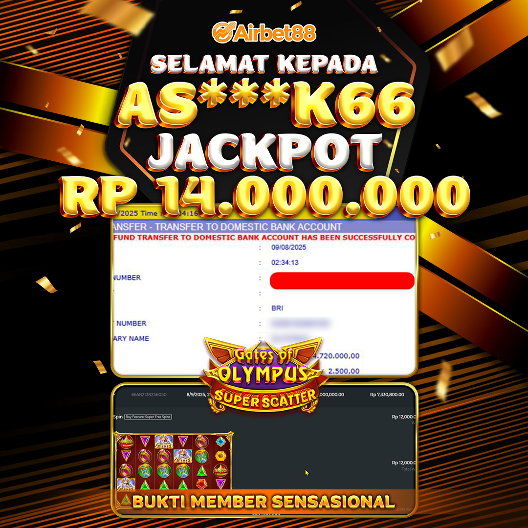 AIRBET88 BUKTI JACKPOT GATES OF OLYMPUS SUPER SCATTER Rp 14.000.000 ,-  LUNAS!
