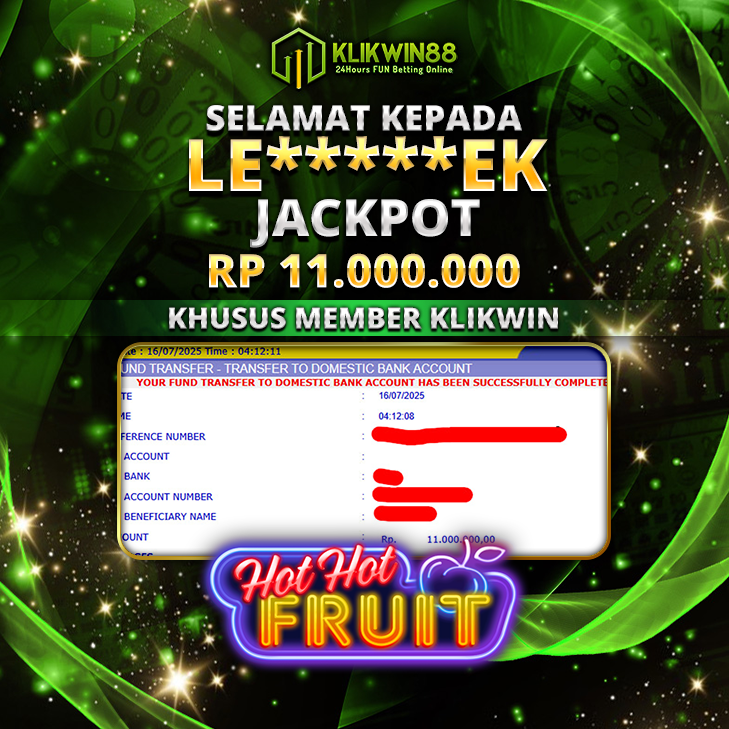 KLIKWIN88 JACKPOT SLOT SGHotHotFruit Rp 11.000.000.,- LUNAS