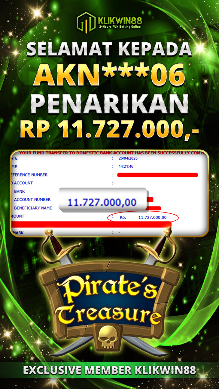 KLIKWIN88 JACKPOT PIRATES&#039;S TREASURE Rp 11.727.000,- LUNAS