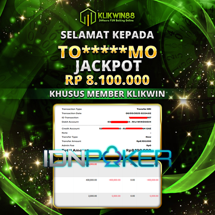 KLIKWIN88 JACKPOT IDN POKER  Rp 8.100.000,- LUNAS