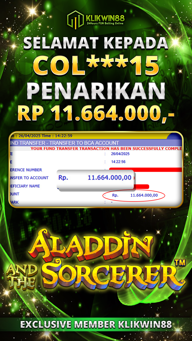 KLIKWIN88 JACKPOT ALADDIN AND THE SORCERER Rp 11.664.000,- LUNAS
