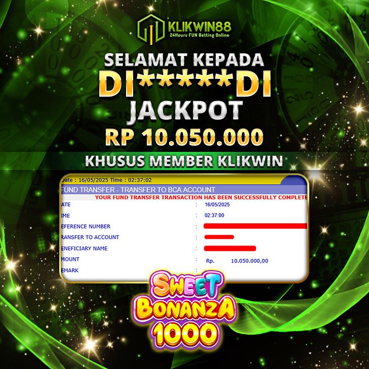 KLIKWIN88 JACKPOT SWEET BONANZA 1000 Rp 10.050.000,- LUNAS