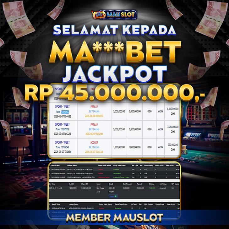 MAUSLOT JACKPOT PARLAY SOCCER Rp 45.000.000.,- LUNAS