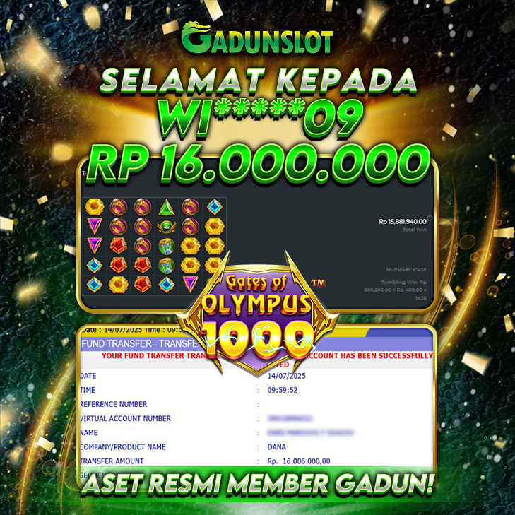 GADUNSLOT JACKPOT SLOT GATES OF OLYMPUS Rp 16.000.000., LUNAS