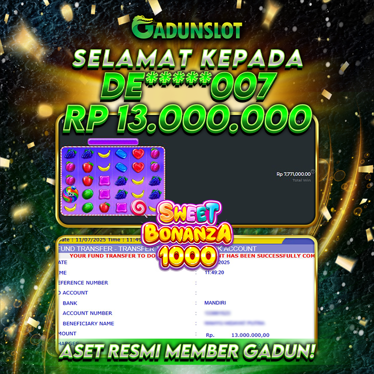 GADUNSLOT JACKPOT SLOT  SWEET BONANZA 1000 Rp 13.000.000., LUNAS