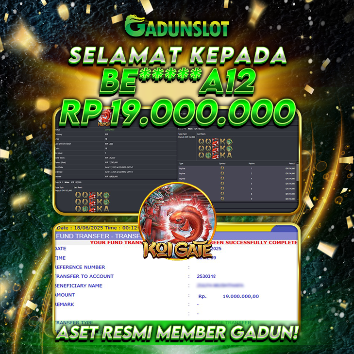GADUNSLOT JACKPOT SLOT  KOI GATE Rp 19.000.000., LUNAS