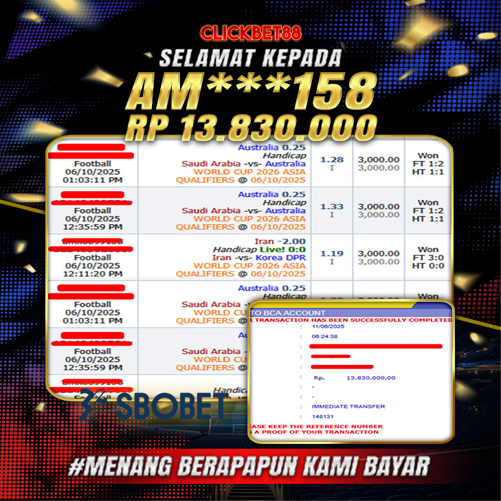 CLICKBET88 JACKPOT SBOBET Rp 13.830.000 .,-LUNAS