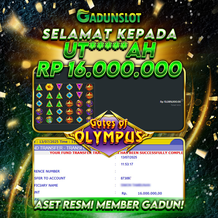 GADUNSLOT JACKPOT SLOT GATES OF OLYMPUS Rp 16.000.000., LUNAS