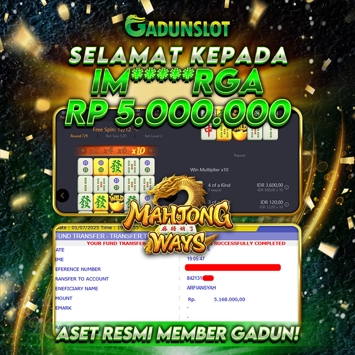 GADUNSLOT JACKPOT SLOT MAHJONG WAYS Rp.5.000.000., LUNAS